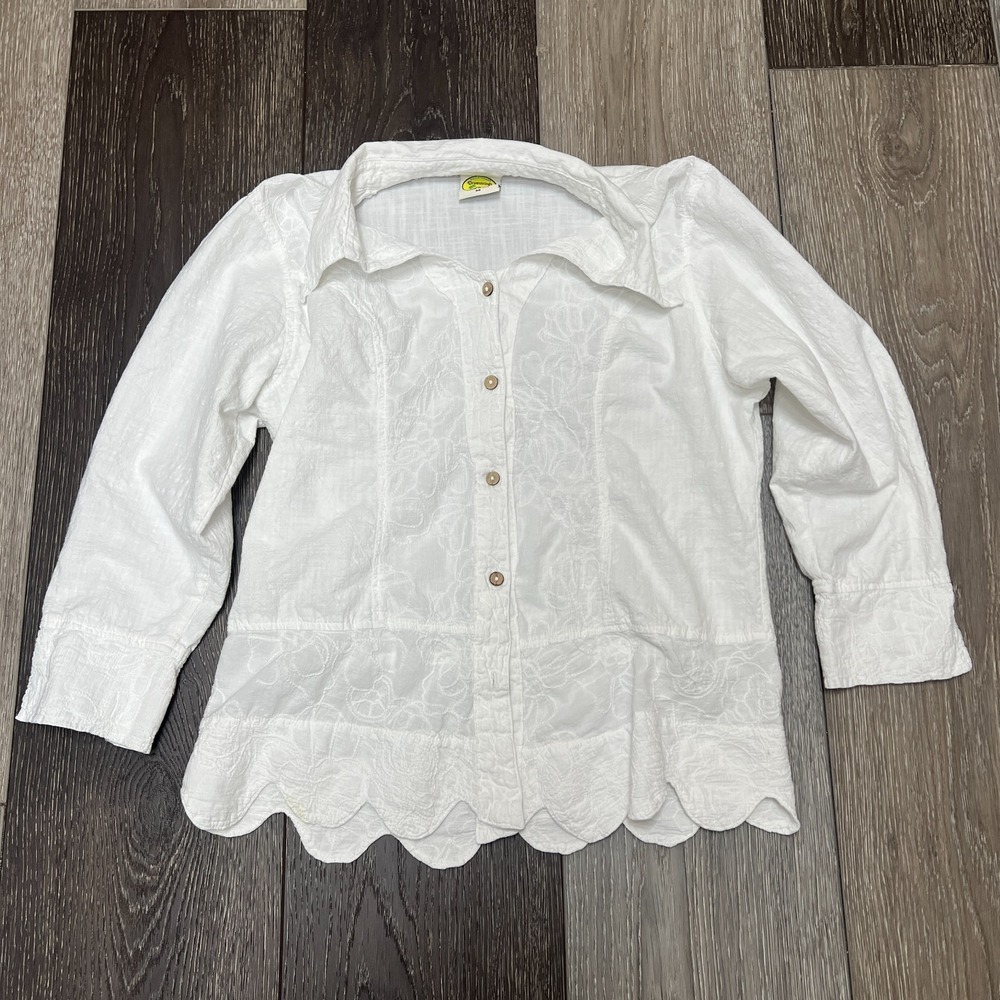 Drawstrings of Malibu 100% cotton lagenlook embroidered white top boho coastal M